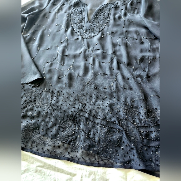 Cleo black Sheer beaded blouse, Bohemian beaded blouse, Size M - Picture 12 of 15